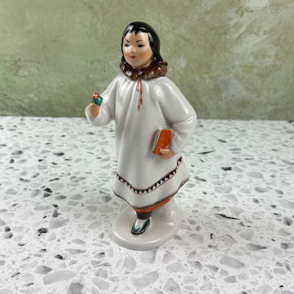 Vintage USSR Lomonosov Porcelain Inuit Girl Figurine